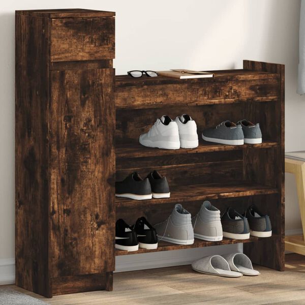 vidaXL Shoe Cabinet Smoked Oak 100.5x28x100 cm Engineered Wood