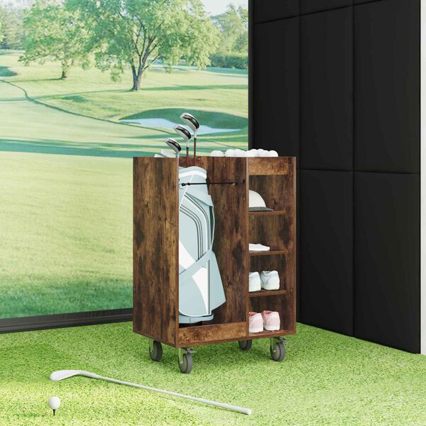 vidaXL Golf Cabinet with Wheel Plain Smoked Oak 65 x 45 x 98 cm