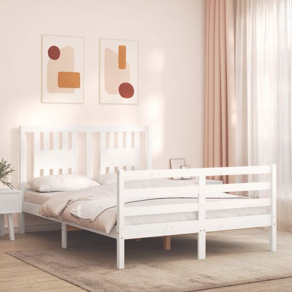 vidaXL Bed Frame without Mattress White Double Solid Wood