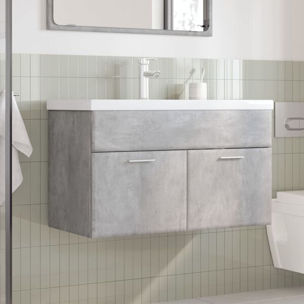 vidaXL Bathroom Sink Cabinet with Built-in Basin Concrete Grey