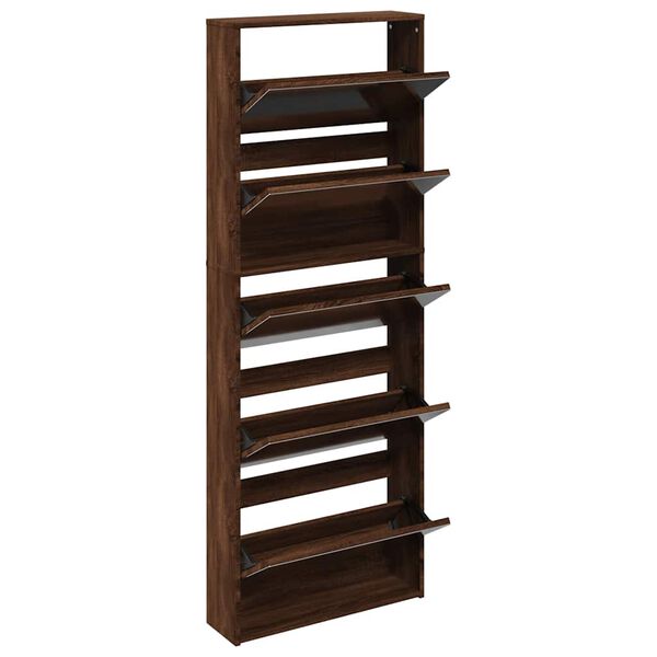 vidaXL Shoe Cabinet with Mirror 5-Layer Brown Oak 63x17x169.5 cm