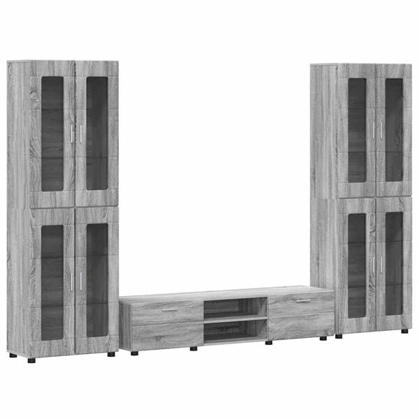 vidaXL TV Cabinet Set with Drawer Grey Sonoma Engineered Wood