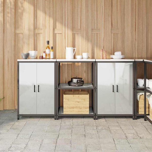 vidaXL Kitchen Storage Set with Shelf 3 pcs Silver Galvanised Steel