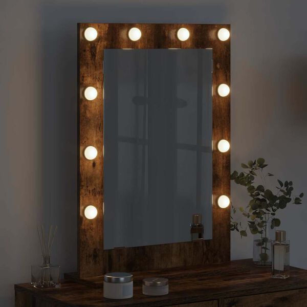 vidaXL Vanity Mirror with LED Strip Lights Smoked Oak 70 x 50 x 18 cm