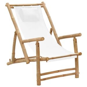 vidaXL Deck Chair | Cream White | Bamboo, Canvas (100% Polyester) | Standard