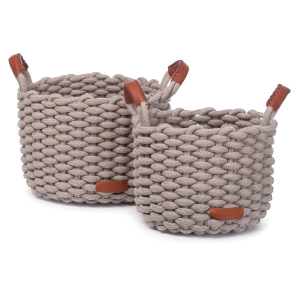 KidsDepot 2 Piece Baskets Set Korbo M Cotton Grey