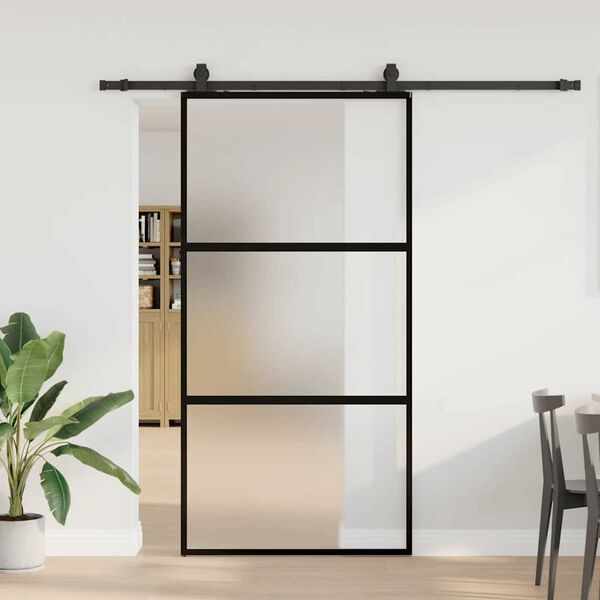 vidaXL Sliding Door with Hardware Set Black 102.5x205 cm Tempered Glass