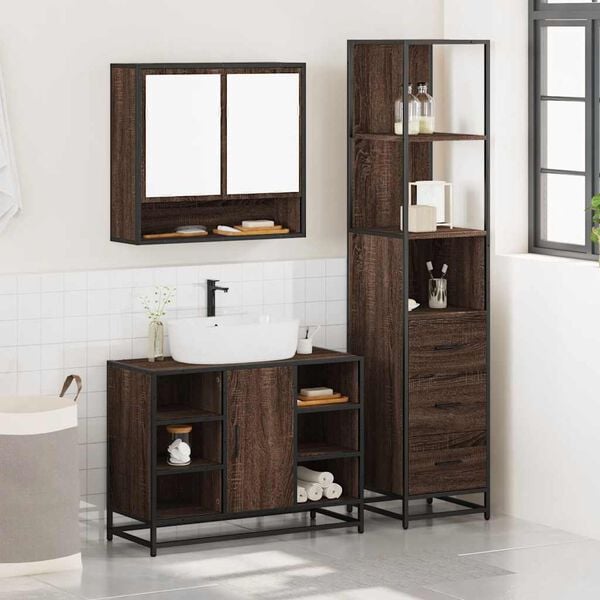 vidaXL 3&nbsp;Piece Bathroom Furniture Set&nbsp;Brown Oak Engineered Wood
