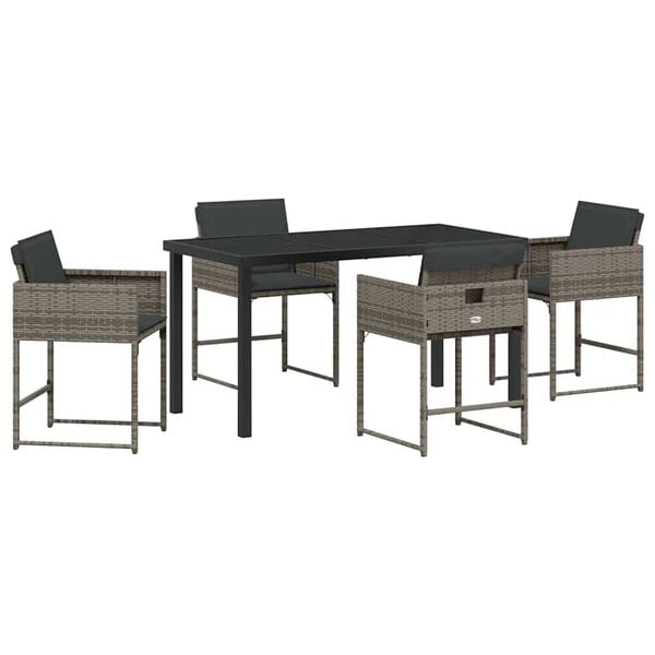 vidaXL Garden Dining Set 5 pcs Grey Poly Rattan