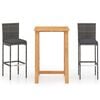 vidaXL 3 Piece Garden Bar Set with Cushions Poly Rattan Grey