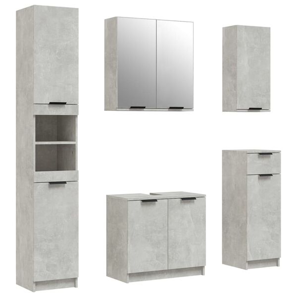 vidaXL 5 Piece Bathroom Cabinet Set Concrete Grey Engineered Wood