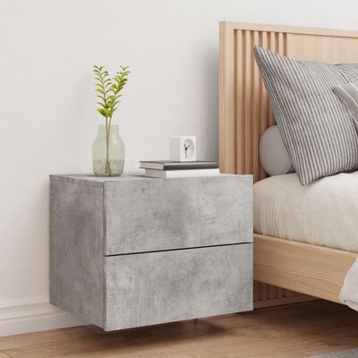 vidaXL Wall-mounted Bedside Cabinet with LED Lights Concrete Gery