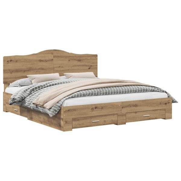 vidaXL Bed Frame with Drawer Artisan Oak 180 x 200 cm Engineered Wood