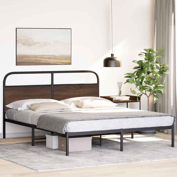 vidaXL Bed Frame Without Mattress 150x200 cm King Size Brown Oak Engineered Wood