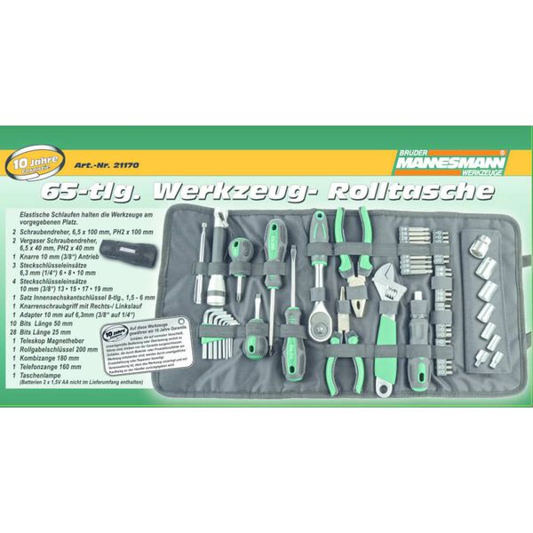 Br&uuml;der Mannesmann 65 Piece Tool Roll Pouch