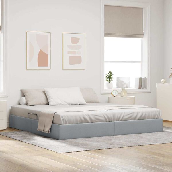 vidaXL Storage Bed with Mattress Light Grey 200 x 200 cm Fabric