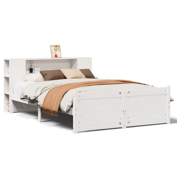 vidaXL Bookcase Bed without Mattress White 120x190cm Small Double Solid Wood Pine