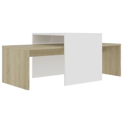 802917 vidaXL Coffee Table Set White and Sonoma Oak 100x48x40 cm Chipboard