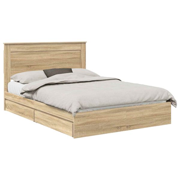 vidaXL Storage Bed with Drawer Sonoma Oak 140 x 200 cm Engineered Wood
