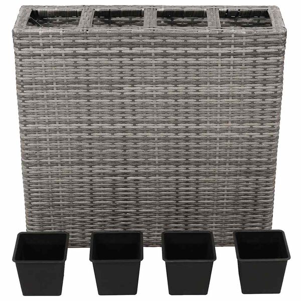 vidaXL Garden Raised Bed with 4 Pots Poly Rattan Grey