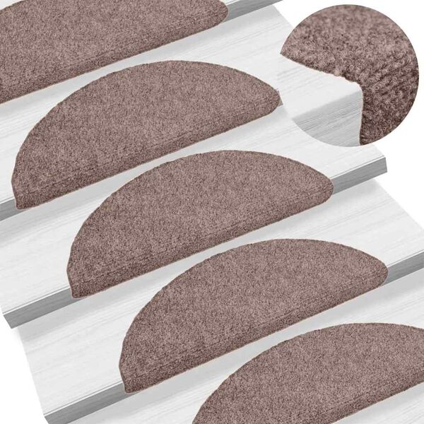 vidaXL Stair Mats Self-adhesive 15 pcs 56x17x3 cm Light Brown Half Round