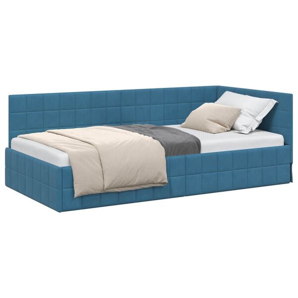 vidaXL Corner Bed Frame with Headboard Blue 90 cm x 190 cm Velvet