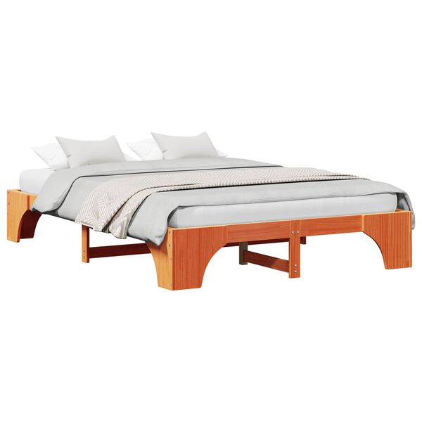 vidaXL Bed Frame Wax Brown 140 x 200 cm Solid Pine Wood