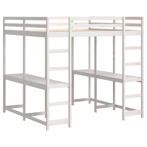 vidaXL Loft Bed with Desk and Ladder White 180x200 cm Super King Solid Wood Pine
