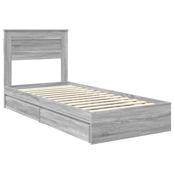 vidaXL Storage Bed with Drawer Grey Sonoma 90 x 200 cm Engineered Wood