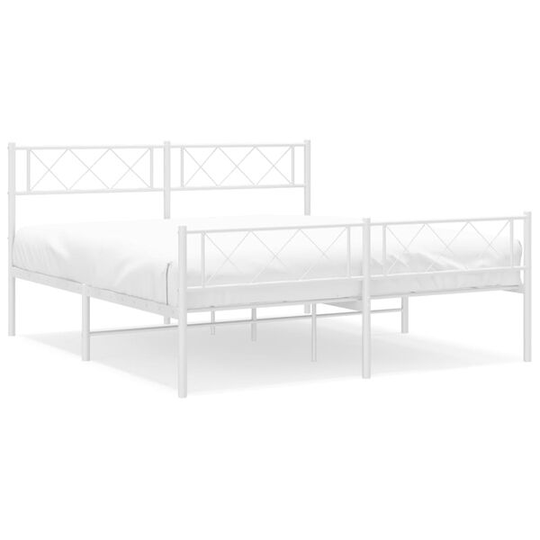 vidaXL Metal Bed Frame without Mattress with Footboard White 120x200cm