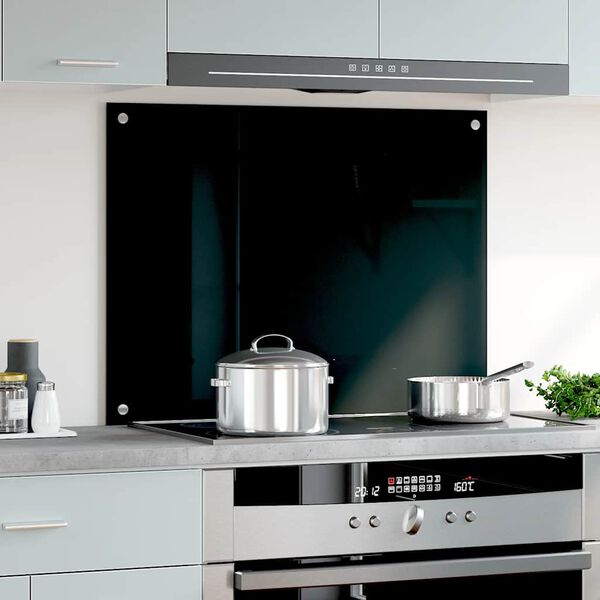 vidaXL Kitchen Backsplash Black 80x60 cm Tempered Glass
