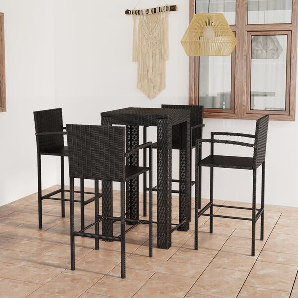 vidaXL 5 Piece Outdoor Bar Set with Armrest Poly Rattan Black