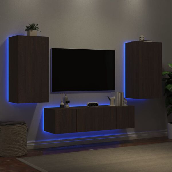 vidaXL 4 Piece TV Wall Units with LED Brown Oak Engineered Wood
