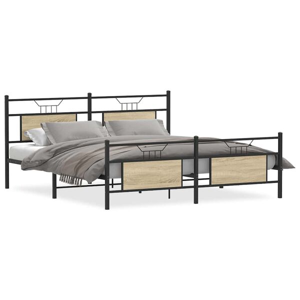 vidaXL Metal Bed Frame without Mattress Sonoma Oak 180x200 cm Super King