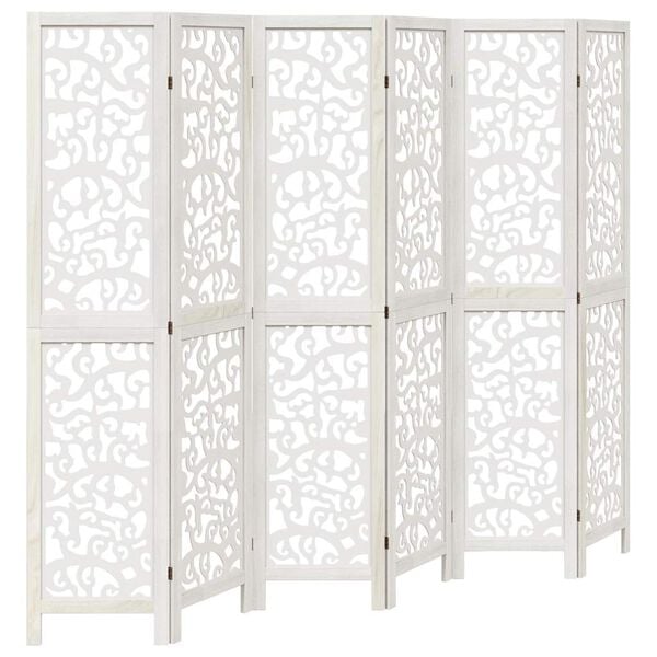 vidaXL Room Divider 6 Panels White Solid Wood Paulownia