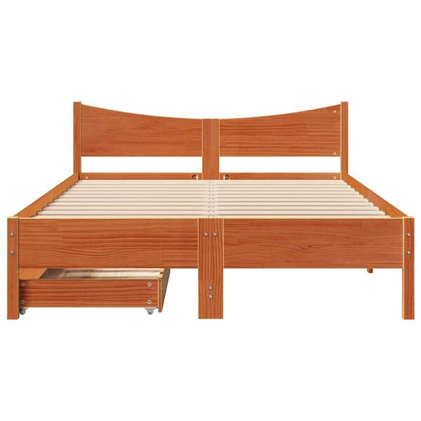 vidaXL Bed Frame with Drawers Wax Brown 160x200 cm Solid Wood Pine