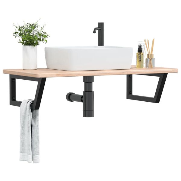 vidaXL Basin Shelf Wall Mounted Steel and Solid Wood Oak