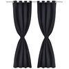 2 pcs Black Blackout Curtains with Metal Rings 135 x 245 cm