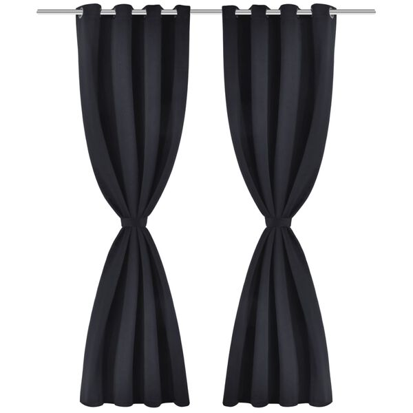 2 pcs Black Blackout Curtains with Metal Rings 135 x 245 cm