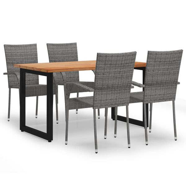 vidaXL 5 Piece Garden Dining Set Poly Rattan Grey