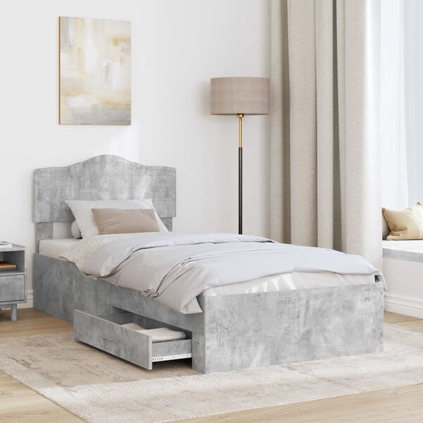 vidaXL Bed Frame with Drawer Concrete Grey 90 x 200 cm Engineered Wood