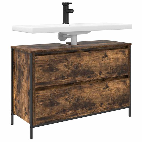 vidaXL Bathroom Basin Cabinet with Drawers Smoked Oak 90x34.5x60 cm