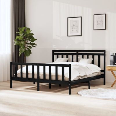 vidaXL Bed Frame Black Solid Wood 160x200 cm