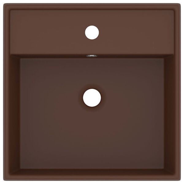 vidaXL Luxury Basin Overflow Square Matt Dark Brown 41x41 cm Ceramic