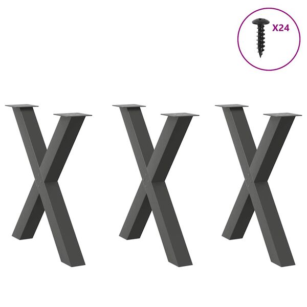 vidaXL Dining Table Legs X-Shaped 3 pcs Anthracite 80x(72-73) cm Steel