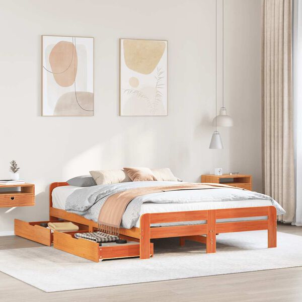 vidaXL Bed frame without Mattress Wax Brown 140x200 cm Solid Wood Pine