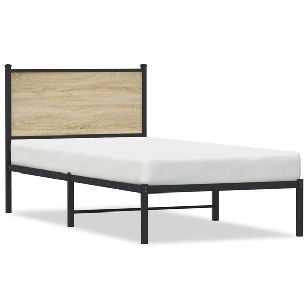 vidaXL Metal Bed Frame without Mattress Sonoma Oak 75x190 cm Small Single