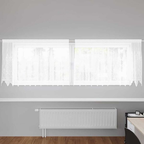 vidaXL Lace Curtain with Curtains Floral White 80 x 300 cm Polyester