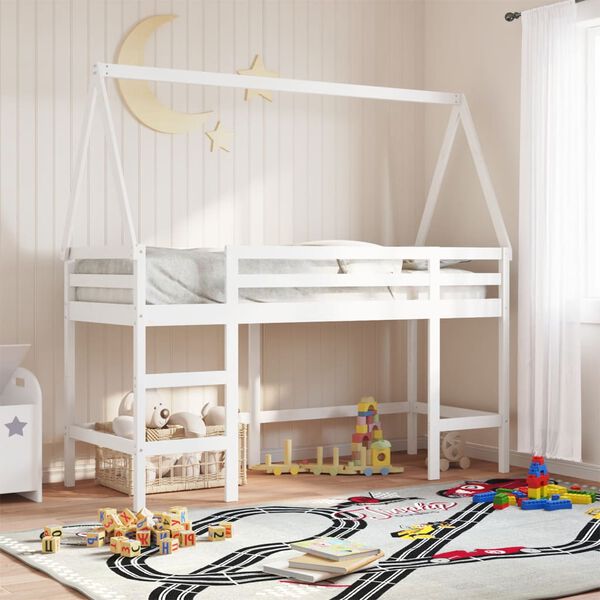 vidaXL Loft Bed with Ladder and Roof without Mattress White 80x200 cm