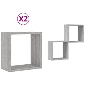 vidaXL Wall Cube Shelves 2 pcs Grey Sonoma 30x15x30 cm